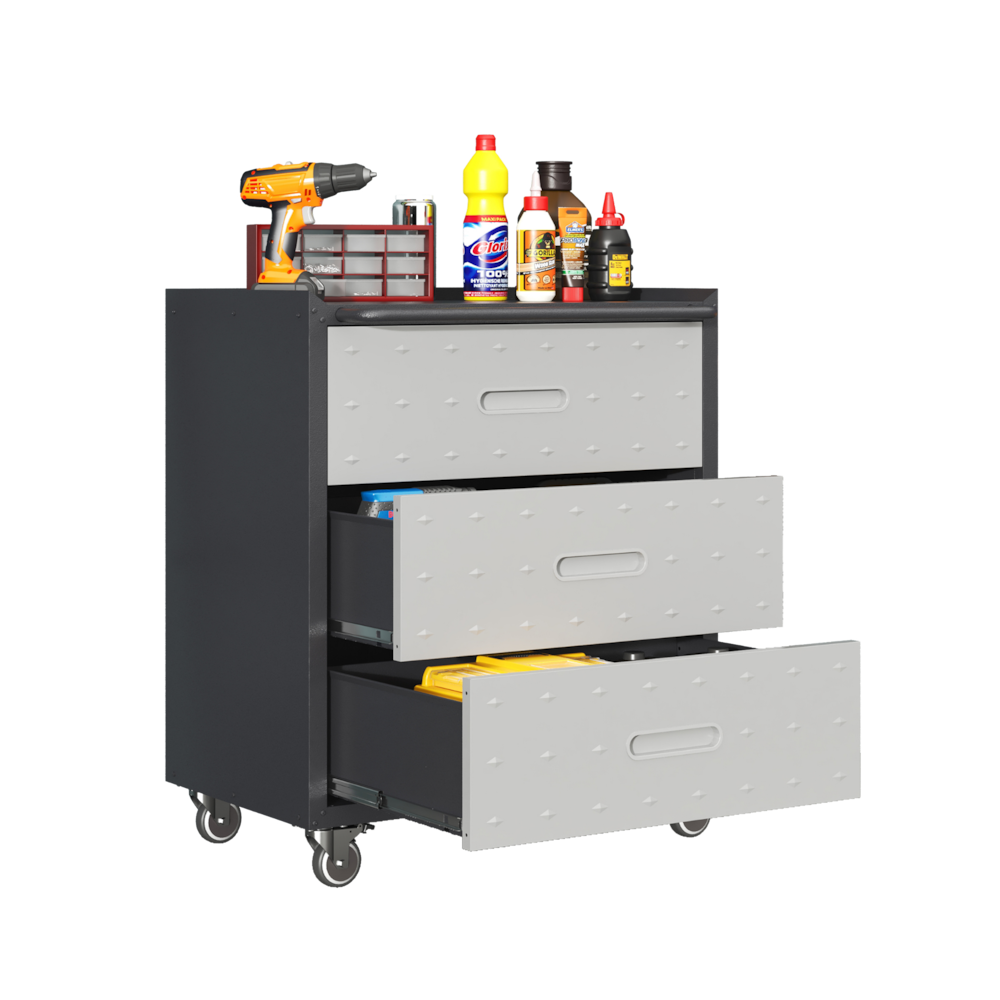 3 Drawer Heavy-Duty Metal Storage Cabinet with Wheels_4Dock